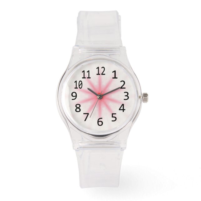 Rosa och White Kaleidoscope Mönster Numbers Watch Armbandsur (Framsida)