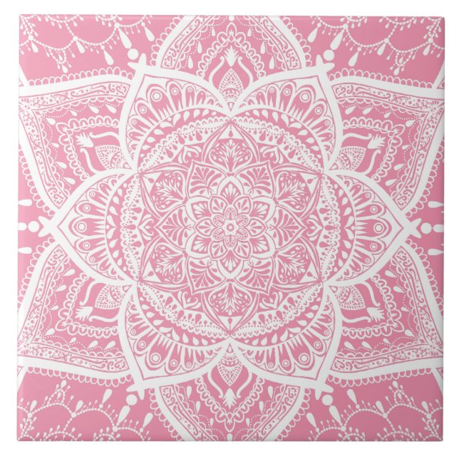 Rosa och White Mandala - Loergann i Jasmine Kakelplatta (Framsidan)