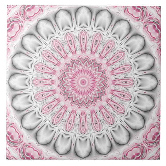 Rosa och White Mandala Mönster Design Kakelplatta (Framsidan)