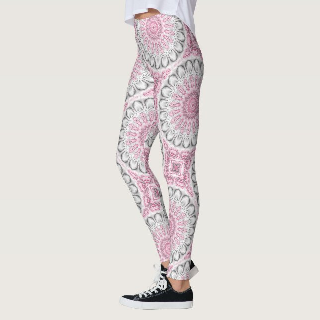 Rosa och White Mandala Mönster Design Leggings (Vänster)