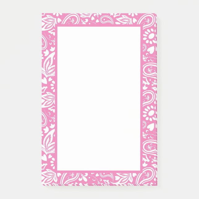 Rosa och White Paisley Patterne Söt Post-it Block (Framsida)