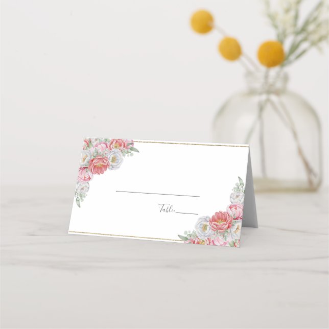 Rosa och White Peony Bröllop Placeringskort (Baksida)