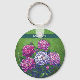 Rosa och White Peony Flowers Nyckelring