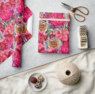 Rosa och White Peony och Hydrangea Flowers Presentpapper