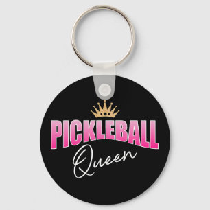 Rosa och White Pickleball Queen Guld Krona Nyckelring