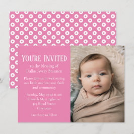 Rosa- och White Polka-dot Photo Baby Bluting Inbjudningar