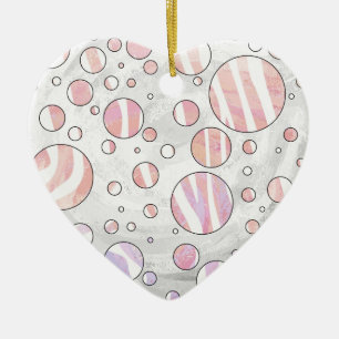 Rosa och White Polka Dot Zebra Julgransprydnad Keramik