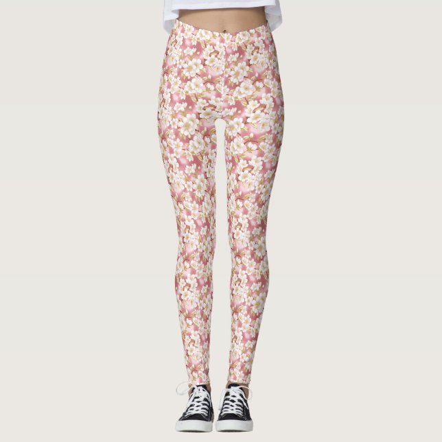 Rosa och White Sakura Mönster Leggings (Framsida)