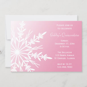 Rosa och White Snowflake Winter Quinceañera Inbjud Inbjudningar