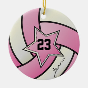 Rosa och White Star Volleyball Julgransprydnad Keramik
