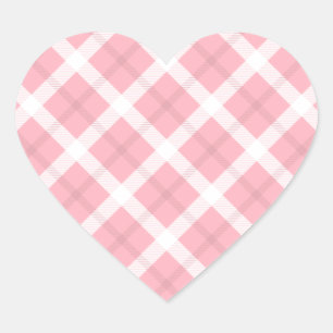 Rosa och White Tartan Mönster Hjärtformat Klistermärke