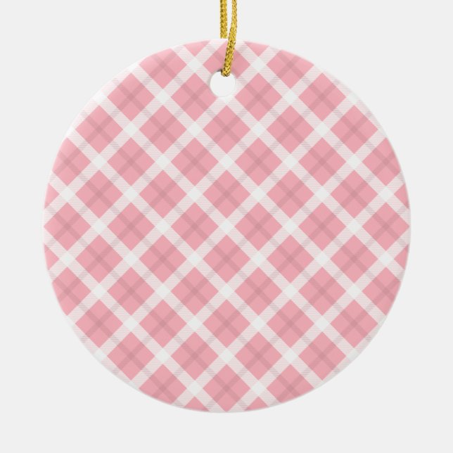 Rosa och White Tartan Mönster Julgransprydnad Keramik (Framsidan)