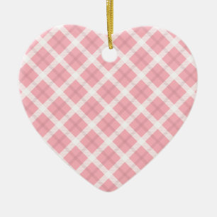 Rosa och White Tartan Mönster Julgransprydnad Keramik