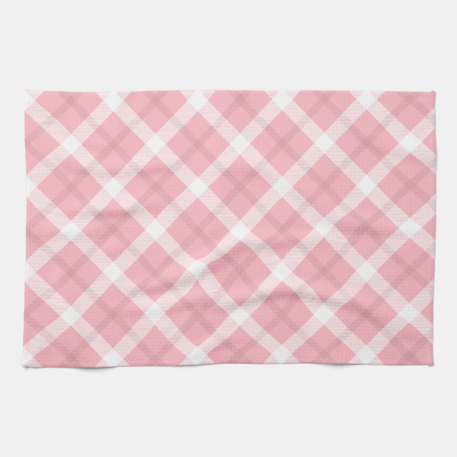 Rosa och White Tartan Mönster Kökshandduk (Horisontell)