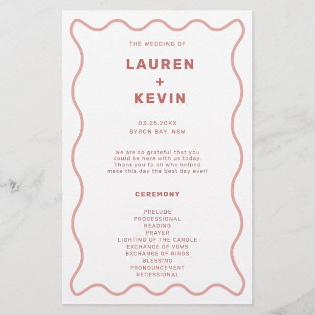 Rosa och White Vågigt Gräns Ceremony-programmet (Framsida)