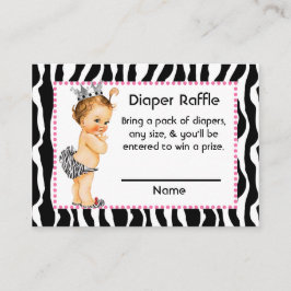 Rosa och Zebra tryck Little Princess Diaper Raffle Tilläggskort