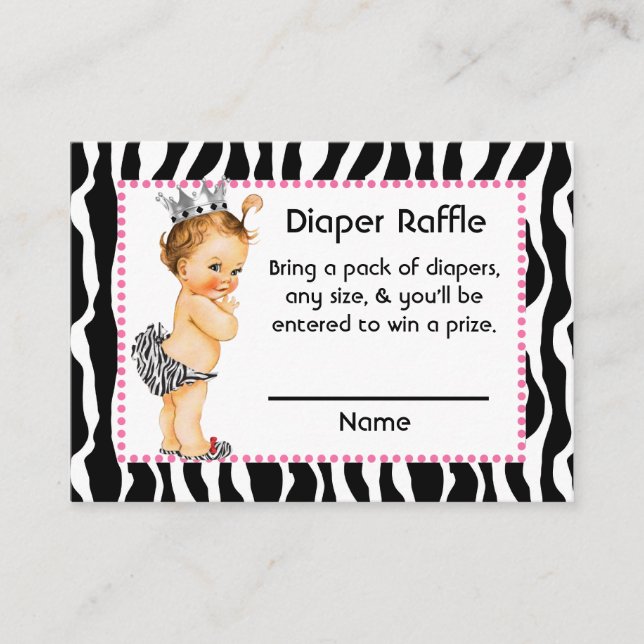 Rosa och Zebra tryck Little Princess Diaper Raffle Tilläggskort (Framsida)