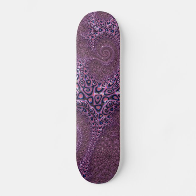 Rosa Octopus Fractal Abstrakt Mini Skateboard Bräda 18,5 Cm (Framsida)