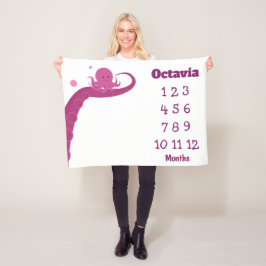 Rosa Octopus Namn Milestone Fleece Blanket