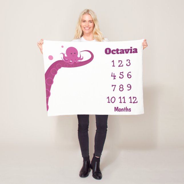 Rosa Octopus Namn Milestone Fleece Blanket (På plats)