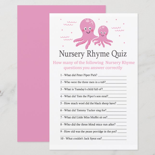 Rosa Octopus Nursery Rhyme Quiz babyduschspel (Fram/baksida)