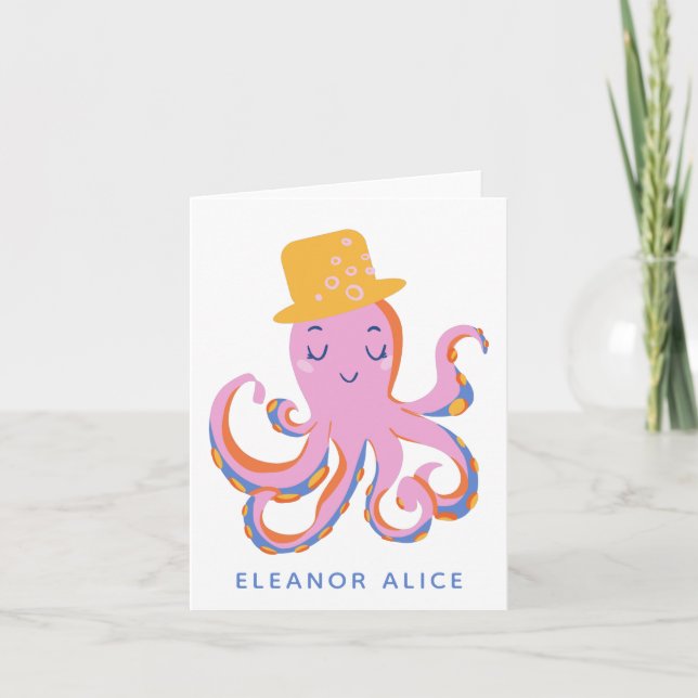 Rosa Octopus Quirky Dancing Animal Personlig Anteckningskort (Framsida)