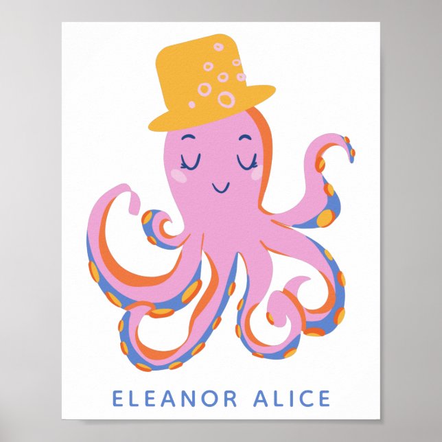 Rosa Octopus Quirky Dancing Animal Personlig Poster (Framsidan)