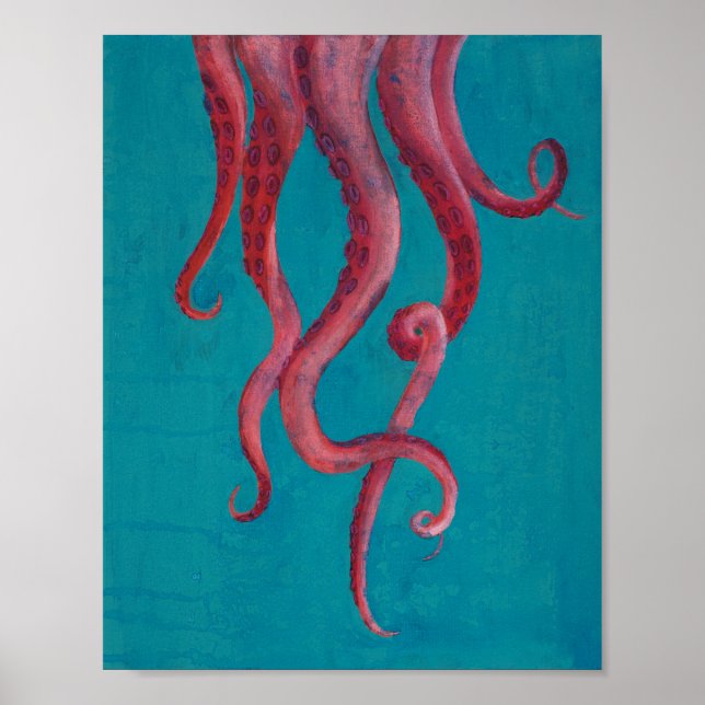 Rosa Octopus Tentacles Poster Akrylmålning (Framsidan)