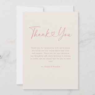 Rosa Oh Baby Heart Calligraphy Simple Baby Shower Tack Kort