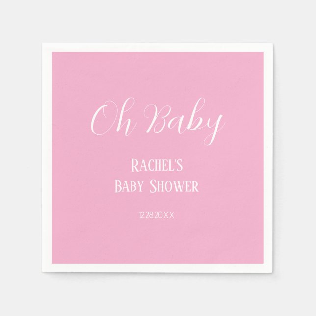 Rosa Oh Baby Script Cute Modern Girl Baby Shower Pappersservett (Framsidan)