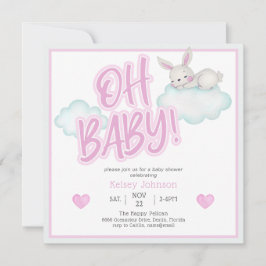 Rosa Oh Baby Woodland Animals Baby Shower Inbjudningar