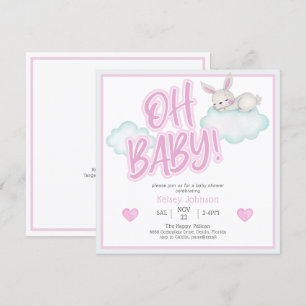 Rosa Oh Baby Woodland Animals Baby Shower Inbjudningar