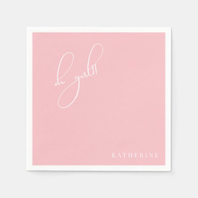 Rosa Oh Girl Anpassningsbar Baby Shower Napkin Pappersservett (Framsidan)