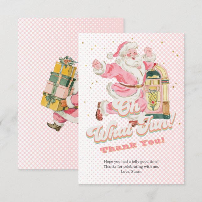 Rosa Oh What Roligt-Retro Groovy Jultomten Birthda Tack Kort (Fram/baksida)