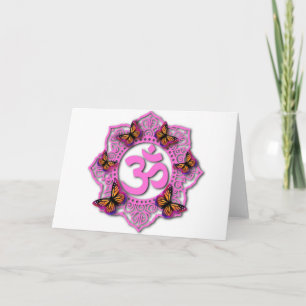 Rosa Ohm mandala-design med Monarch-fjärilar Kort