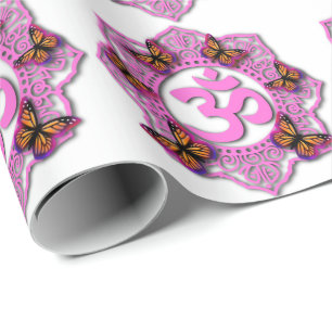 Rosa Ohm mandala-design med Monarch-fjärilar Presentpapper