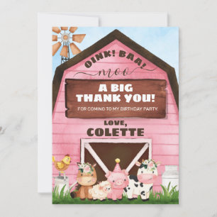 Rosa Oink Baa Moo Farm Birthday Tack för ditt kort