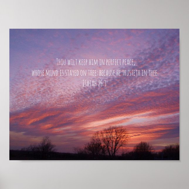 Rosa Oklahoma Sunset with Träd and Bible Verse Poster (Framsidan)