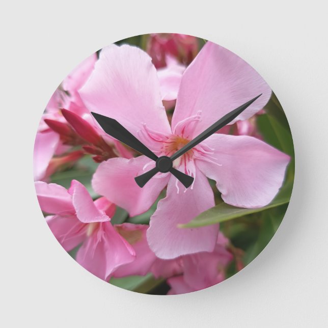 Rosa Oleander Blomma Väggur | Elegant Botanica (Framsida)