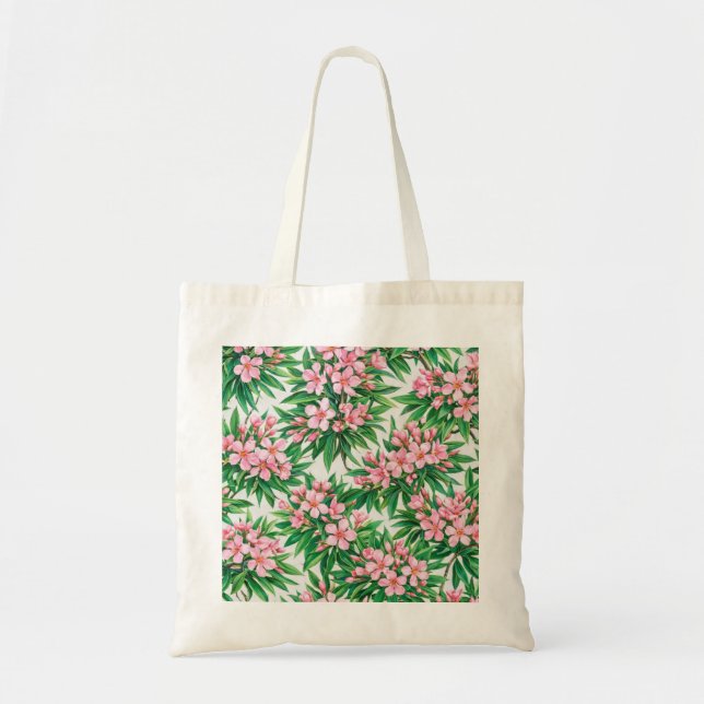 Rosa Oleander Blommig Botanisk Mönster Tygkasse (Framsidan)