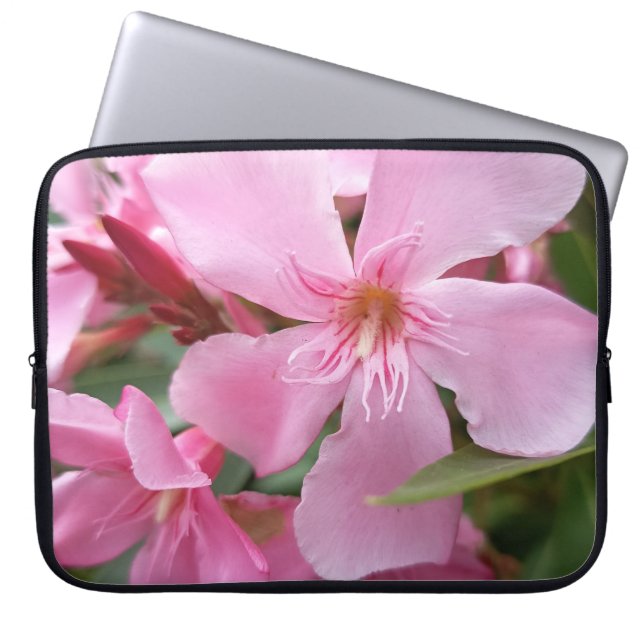 Rosa Oleander Blommig Datorfodral (Framsidan)