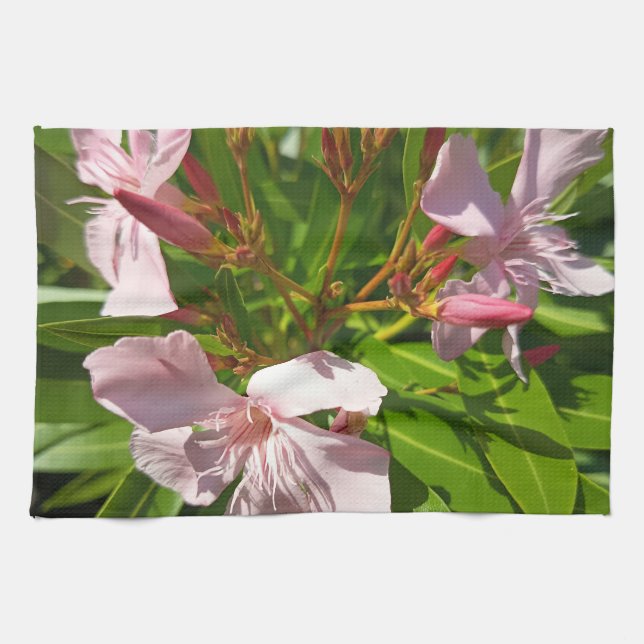 Rosa Oleander Blommig Kökshandduk Botanisk Trädgår (Horisontell)