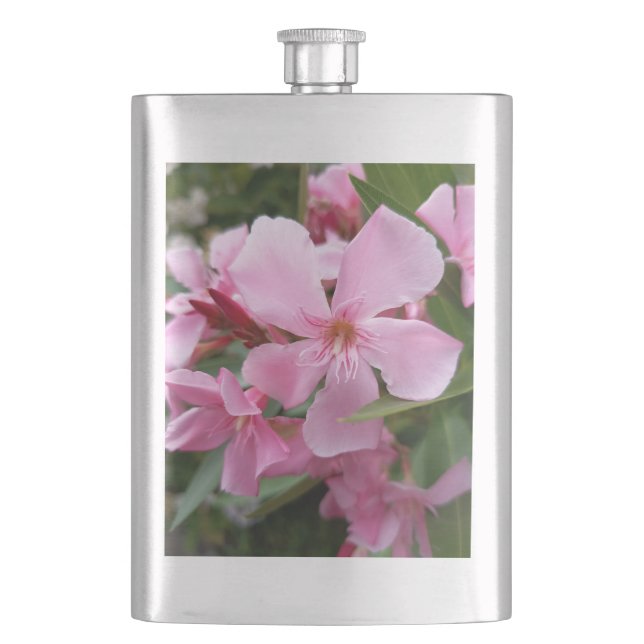 Rosa Oleanderblomma Flask | Elegant Botanisk Midje Fickplunta (Framsidan)