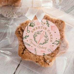 Rosa & Oliv grönt Baking & Cooking Utensil Bakery Runt Klistermärke