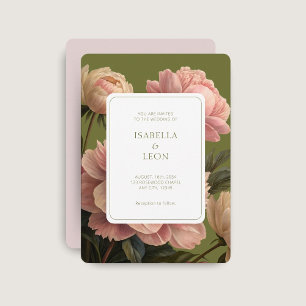  Rosa   Oliv grönt Vintage Ro Bröllop Inbjudningar
