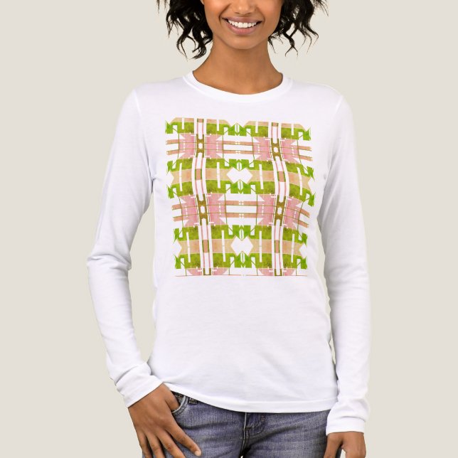Rosa Olive Beige Geometric Tribal Art Small Tiles T Shirt (Framsida)