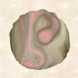 Rosa Olive och Tan Mineral Swirl med Golden Stars Rund Kudde