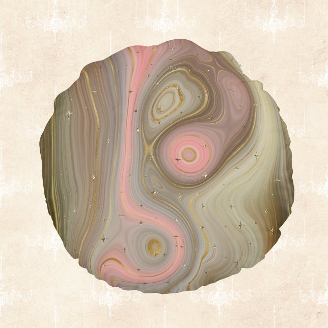 Rosa Olive och Tan Mineral Swirl med Golden Stars Rund Kudde (Skapare uppladdad)