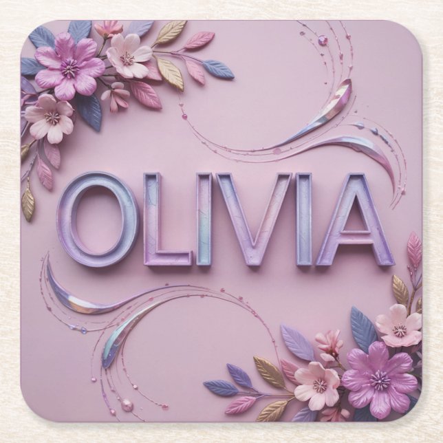 Rosa Olivia Rosa Flowers Underlägg set Papper Kvadrat (Framsidan)