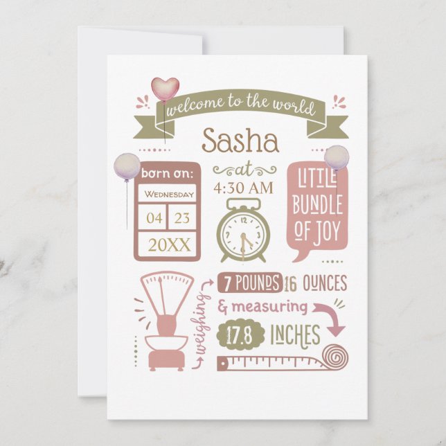 Rosa om baby födelsetal julkort (Framsida)